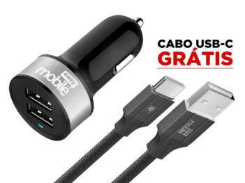 Carregador Veicular Metal 4.8 + Cabo USB-C